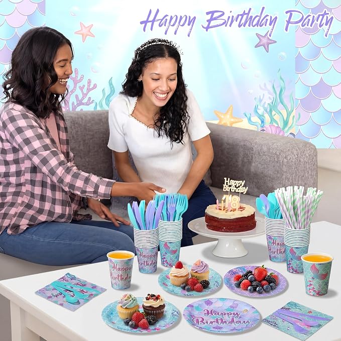 450 Pcs Mermaid Birthday Party Tableware Set Decorations Mermaids Paper Plates - Image 4