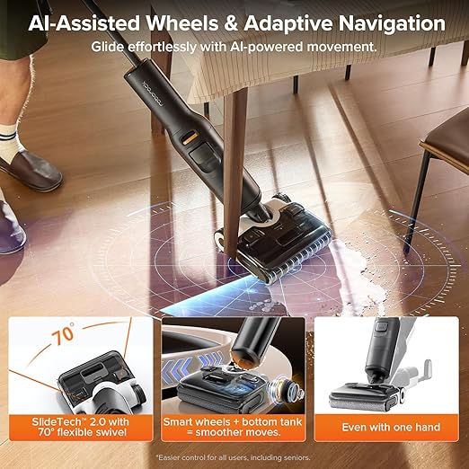 roborock F25 ALT Vacuum Mop, Wet Dry Vacuum Cleaner, Cordless Hard Floor Cleaner Machine with AI Assistant Wheels, 180° Lie-Flat, 194°F Hot Air Flash Drying & Hot Water Self Cleaning Electric Mop
