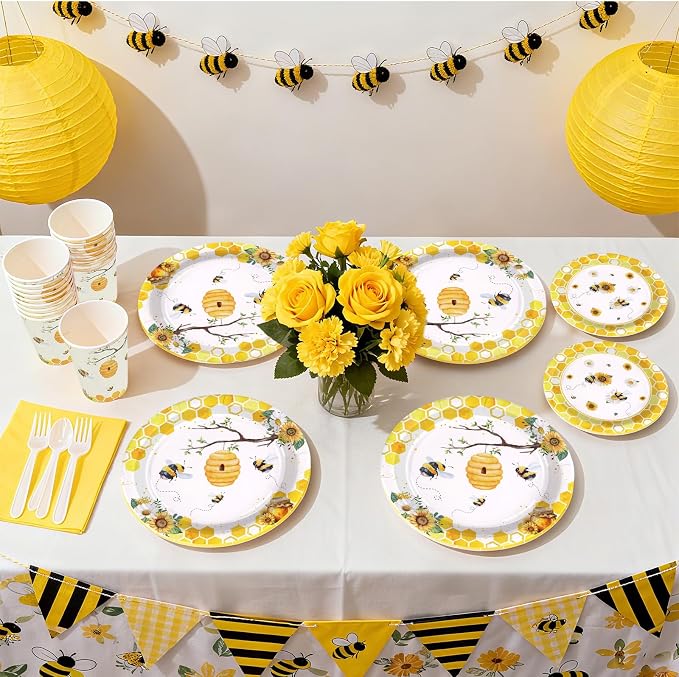 168 Pcs Bee Birthday Party Decoration, Serves 24 | Bumble Bee Plate Napkin Cup - Image 5