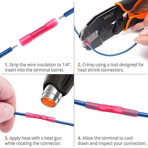 Wirefy 200 Wire Connectors - Wire Butt Connectors Heat Shrink - Heat Shrink Crimp Connector for Wiring - Electric Marine Grade Connector Waterproof Butt Splice Electrical Kit