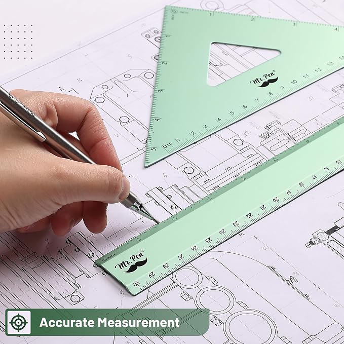 Mr. Pen- Metal Geometry Kit, 4 Pack, 45° & 30°/60° Set Squares | 6" Protractor - Image 5