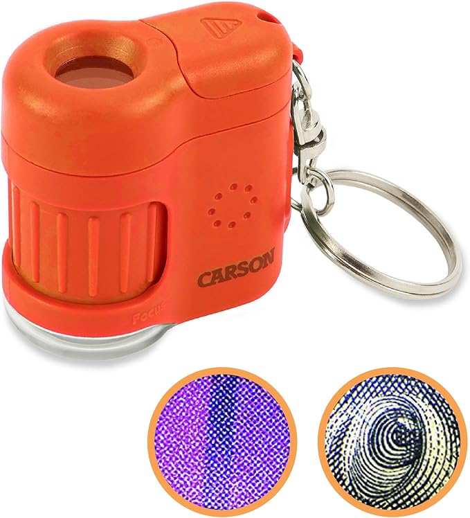 MicroMini Orange, Pocket Microscope Keychain | Built-In Flashlight by Carson