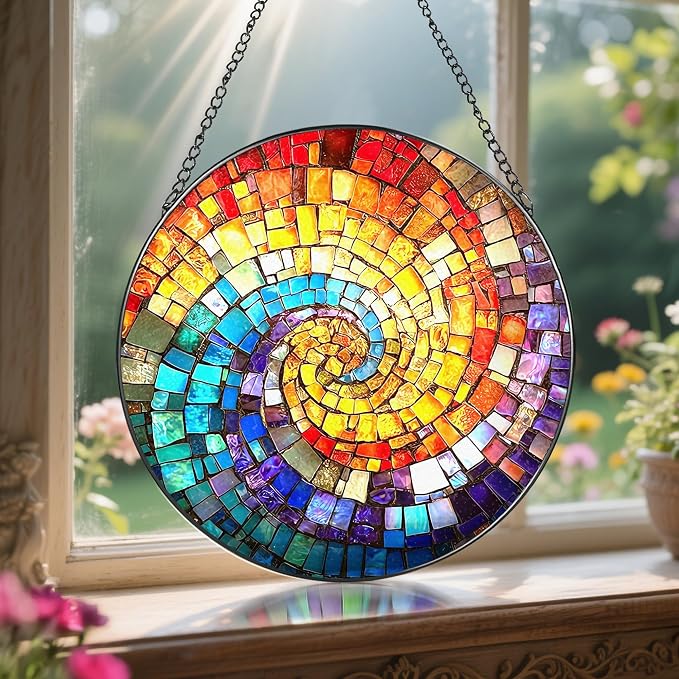 8'' Rainbow Spiral Suncatcher Ornament, Stained Glass Window Hanging, Sun - Image 5