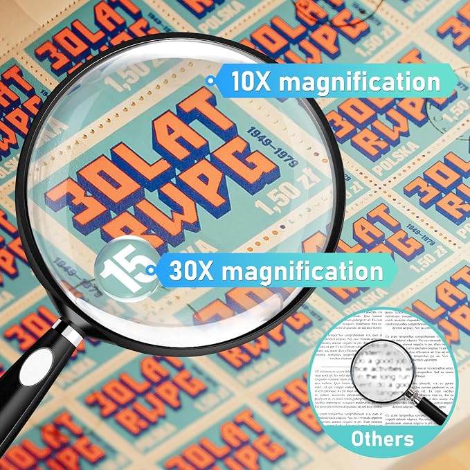10X 30X Magnifying Glass for Reading, Handheld Magnifier for Reading, 90mm - Image 3