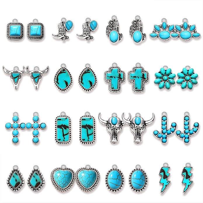NVENF 32PCS Western Charms for Jewelry Making, Synthetic Turquoise Vintage by NVENF