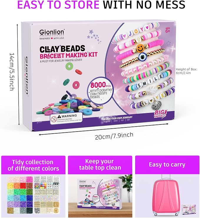 Gionlion Clay Beads Bracelet Making Kit, Pack 2 Boxes Preppy Letter Spacer - Image 4