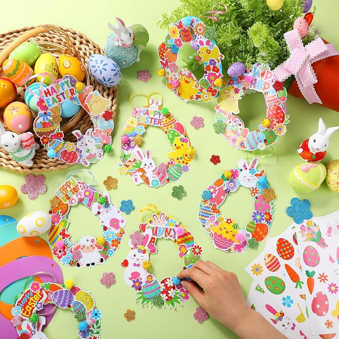 Hollowfly 48 Sets Easter Wreath Craft Kits DIY Easter Egg Wreath Hanging - Image 2