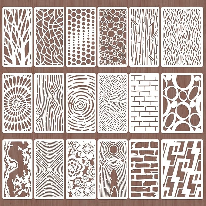 18 Pcs Stencils for Painting Mixed Size Texture Stencils Reusable Designs by Unknown