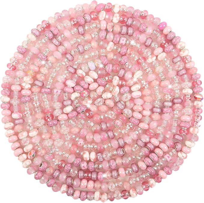 150Pcs Large Hole Beads Spacer Beads Pink Assorted European Craft Big Beads by BRACELETMAKINGKIT