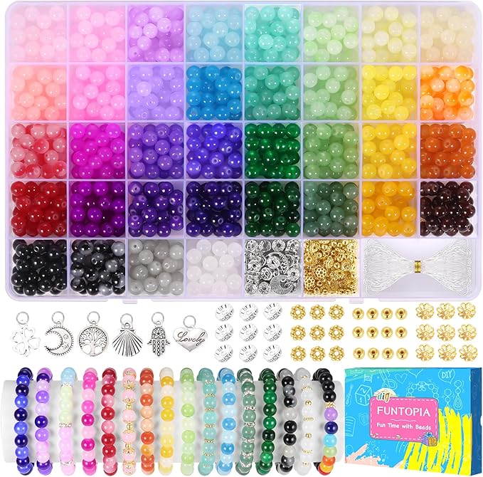 Funtopia 8mm Glass Beads for Bracelets, Crystal Beads for Jewelry Making | by Funtopia