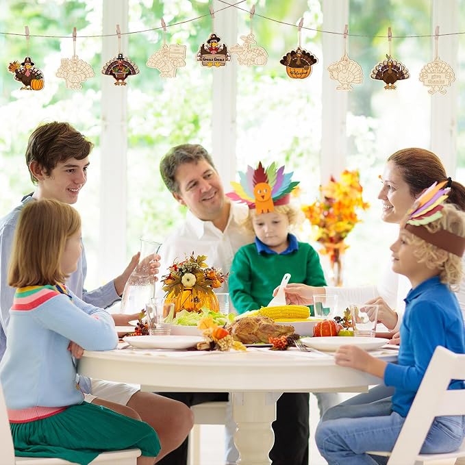 80PCS Wooden Thanksgiving Decoration Turkey Ornaments to Paint Thanksgiving - Image 7