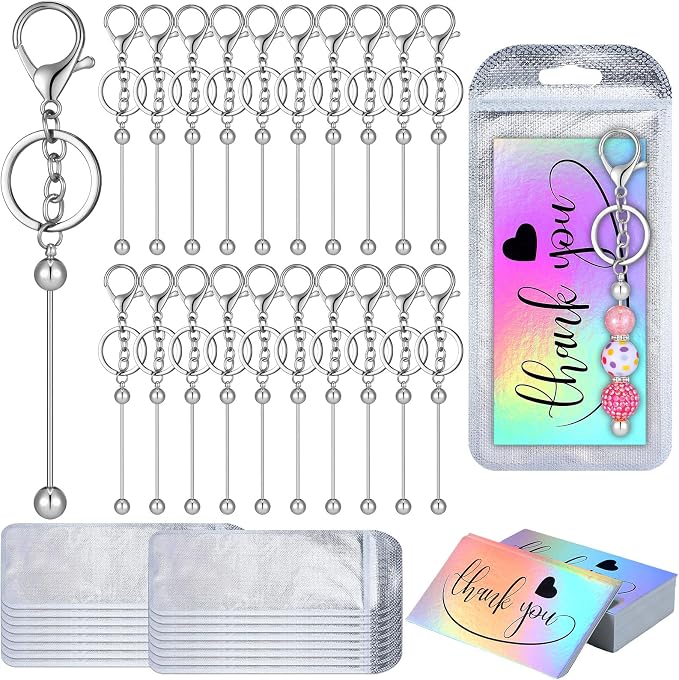 Sasylvia 60 Pcs Beadable Keychain Bars Bulk Making Kit 20 Beaded Keychain 20 by Sasylvia
