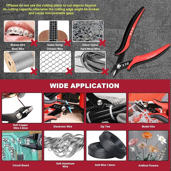 P.I.T. Micro Wire Cutter, 5.5'' Precision Electronics Flush Cutter with TPU Handle, Spring Loaded Wire Cutter for Crafting, Electronics, Jewelry Making