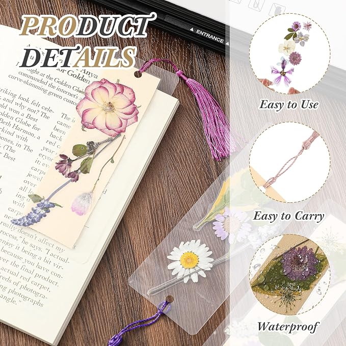 Fuyoooo 376 Pcs Pressed Flowers Bookmark Making Kit, DIY Bookmark Laminating - Image 2