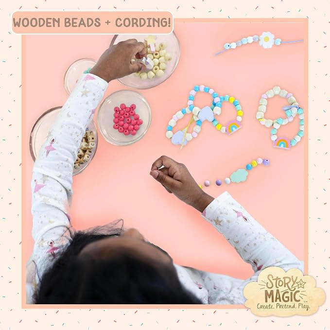 Story Magic Wooden Flower Bead Set, Over 300 Large Hole Wood Beads & Charms - Image 2