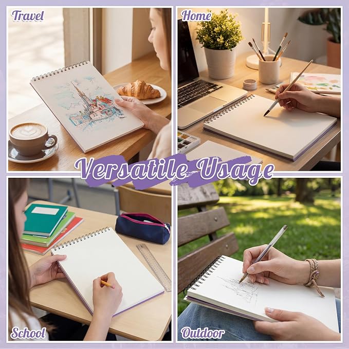 Prudiut Sketch Book 3 Pack, 8.5X11In Violet Spiral Bound Sketch Pad, 50 Sheets - Image 5