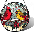 DASTOLL Stained Glass Window Hanging, Love Birds Cardinals Sun Catchers by DASTOLL