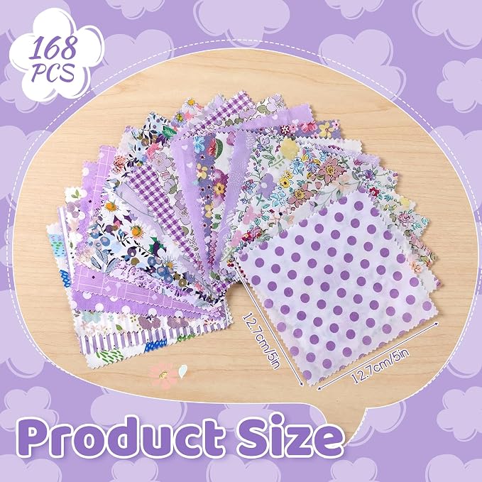 168 Pcs Purple Charm Packs for Quiltings, Cotton Quilting Fabric Bundles - Image 2