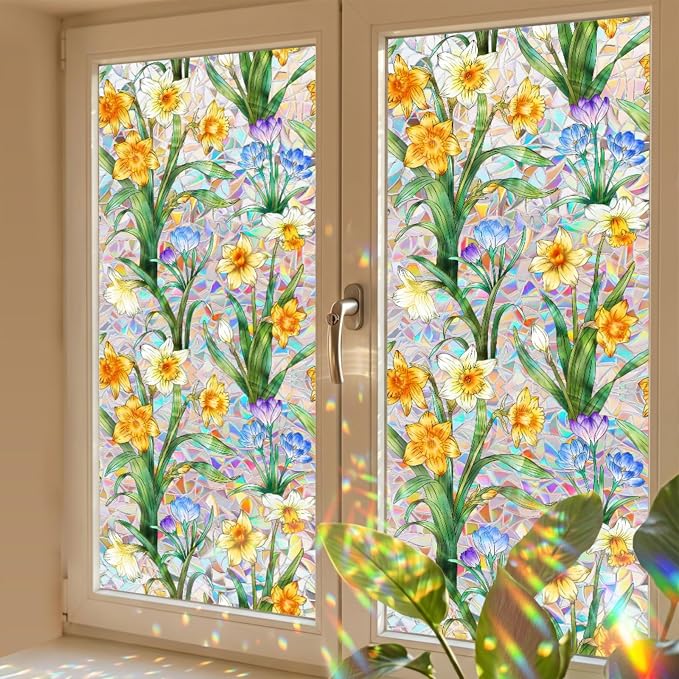 Daffodil Faux Stained Glass Window Film, Static Cling Window Film Decorative - Image 6