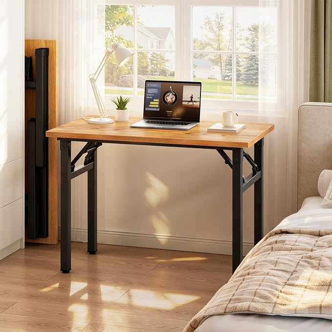 Need Small Folding Computer Desk, 35.8 Inch Writing Table, Teak & Black | - Image 2