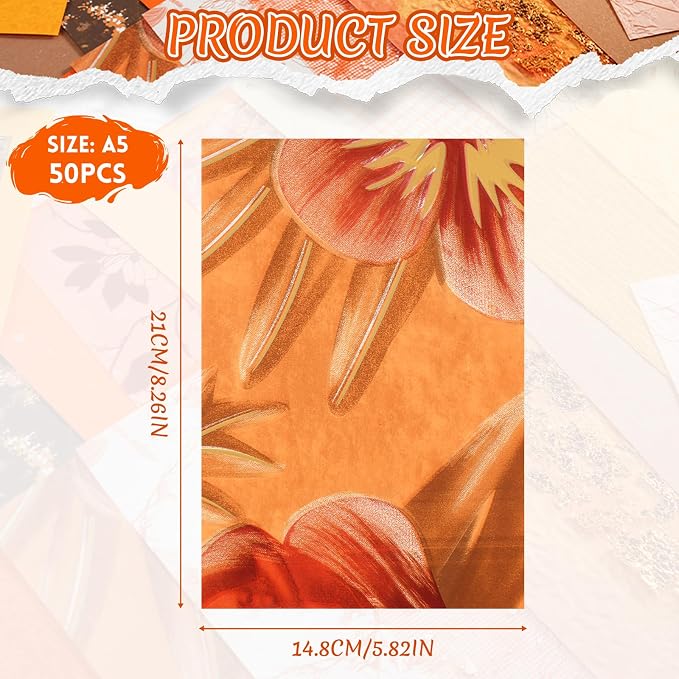 50 Sheets Orange Scrapbook Paper Textured Mesh Fabric Assorted | Multi-texture - Image 2
