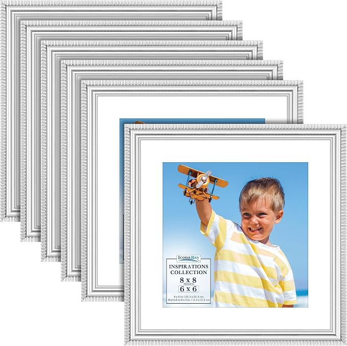 8x8 Picture Frames with 6x6 Mat, 6 Pack, Contemporary, Inspirations | These by IconaBay