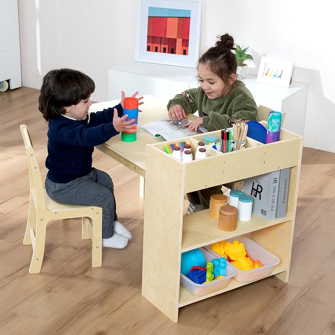 bbgroundgrm Kids Art Table and Chair Set, Birch Wooden Activity Craft Table - Image 7