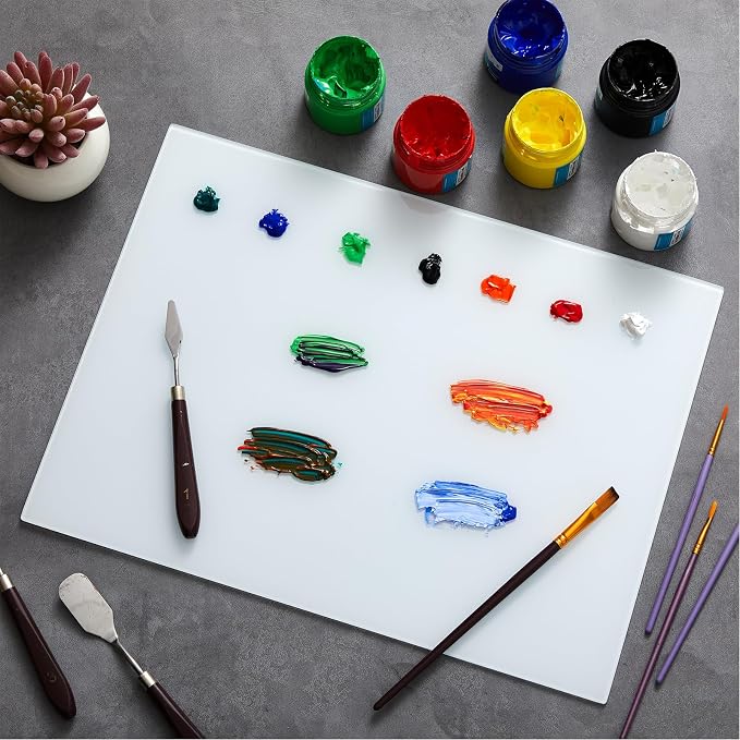 Nuanchu 1 Pcs 12 x 16 Inches White Tempered Glass Palette - Image 2