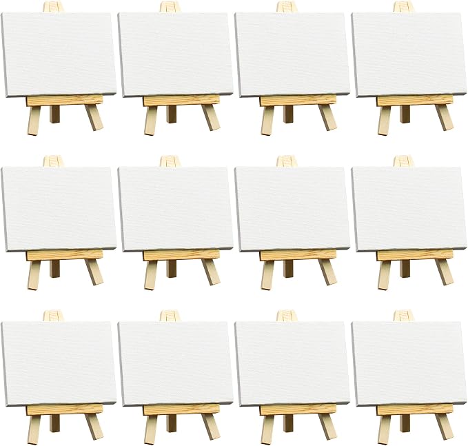 FIXSMITH 3x4 Inch Mini Stretched Canvas Easel Set- Bulk Pack of 12, Set - Image 6