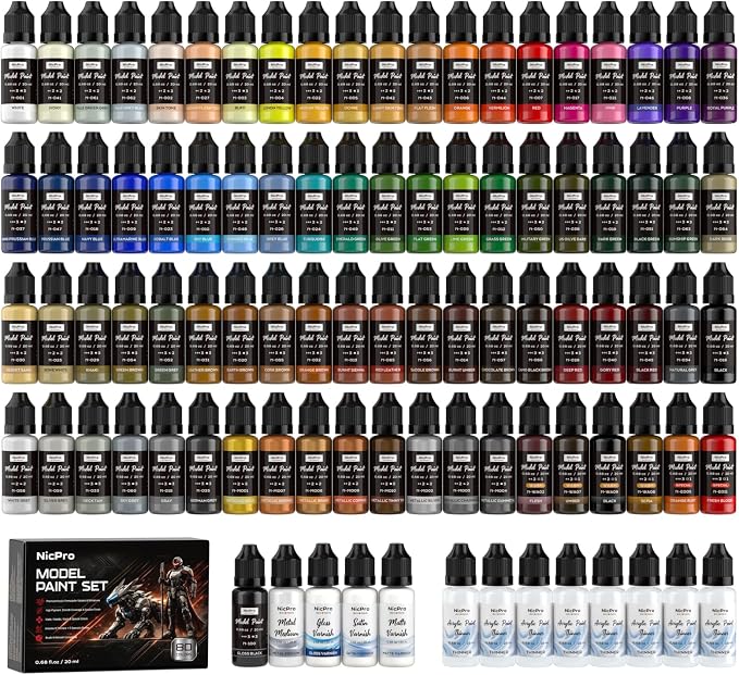 Nicpro 80 Colors Complete System Acrylic Model Paint Set, 20ml Ready to Use | by Nicpro