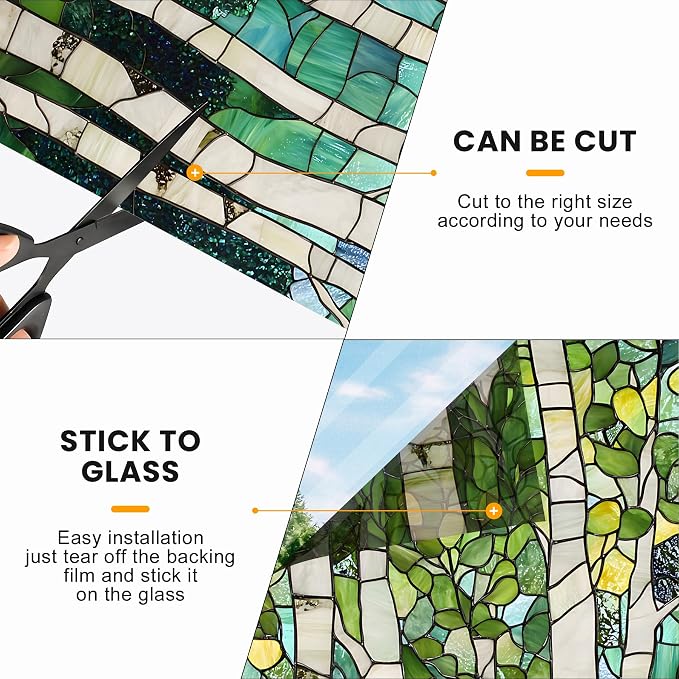 Stained Glass Window Privacy Film: Non-Adhesive Sun and Landscape Mosaic Design - Image 6