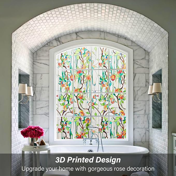 Kromapolis Window Privacy Film Stained Glass Faux 3D Rose Decorative UV Sun - Image 4