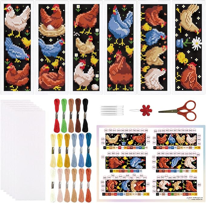 ORIGACH 6 Set Chicken Cross Stitch Bookmark Kit by ORIGACH