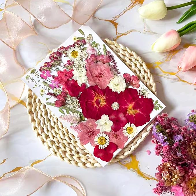 52 Pcs Red Dried Pressed Flowers - Image 2