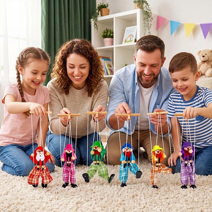 Meooeck 6 Pack Wooden Marionette Puppets Pull String Puppets, Include 6 Colors - Image 5
