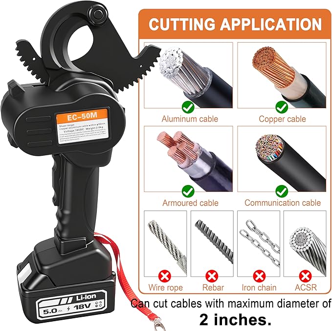 Battery Cable Wire Cutters Ratcheting Compact Heavy Duty Cutters (1000 MCM Copper/ 1500 MCM Aluminum) Professional Electrical Portable Cable Cutter with Comfort Grip Handles, Alloy Steel Blades