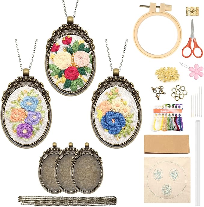 ZOCONE 3 Packs Embroidery Necklace Kit, Embroidery Pendant Kits Mini Cross by ZOCONE