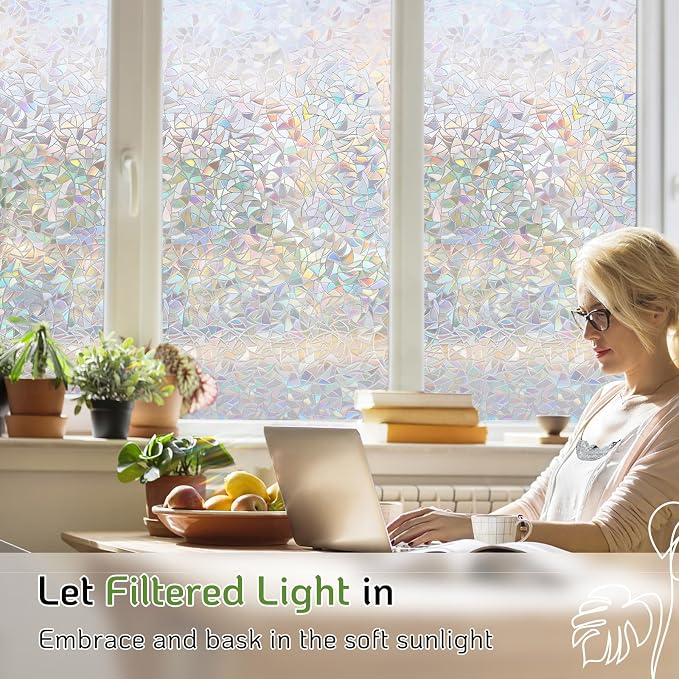 LUTE Rainbow Window Privacy Film, Stained Glass Cling, 17.5" x 78.7" | 3D - Image 2