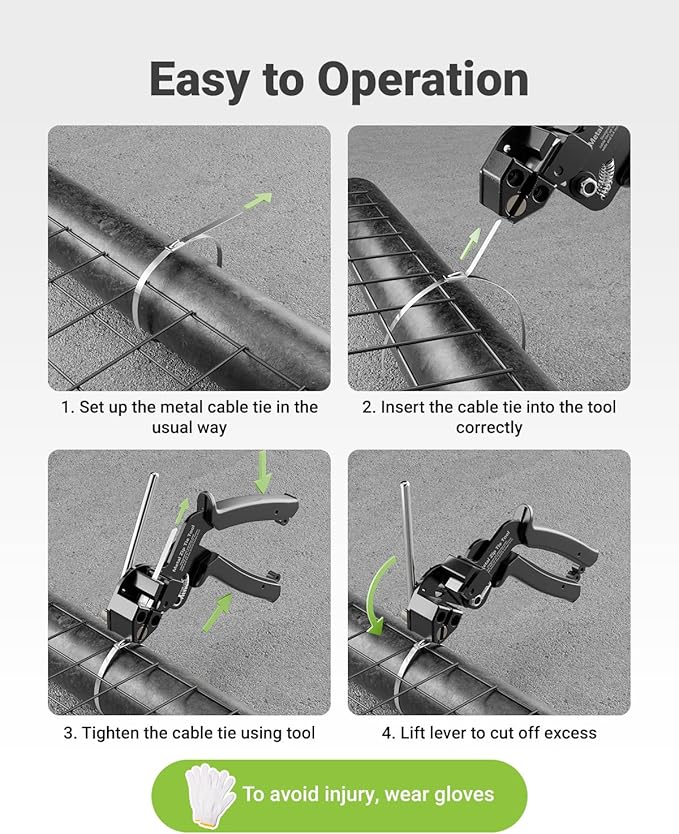 Metal Zip Tie Tool, Heavy Duty Zip Tie Cutter, Fasten and Cut Stainless Steel Cable Ties, for Outdoor Chain Link Fence Ties, Exhaust Pipe and Cables, Black