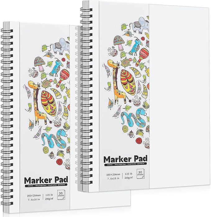 2 Pack Marker Paper Pad, 7.6×10in Double Sided Bleedproof Sketch Pad, by Prudiut