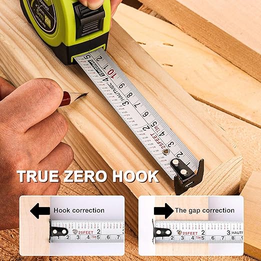 HAUTMEC Tape Measure 25ft with Dual Scale Metric and Imperial 1/8 Fractions Measuring Tape Compact Economical for Home DIY Renovations Crafting Quick Fixes HT0325-3PC