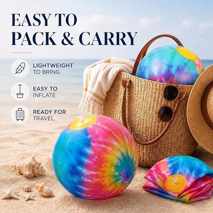 Realspring 12 Pack 8 Inch Tie Dye Beach Balls Bulk Rainbow Themed Pool Toys - Image 5