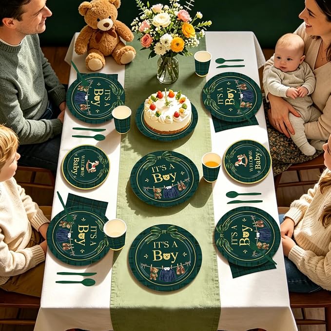 168 Pcs Tartan Plaid Bear Baby Shower Decorations, Serves 24 | We Can Bearly - Image 5