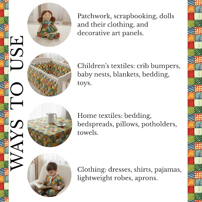 Patchwork Cotton Fabric Panel 61 x 36.6 Inches, Colorful Geometric Squares - Image 9