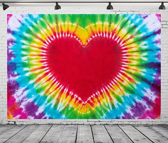 BELECO 15x10ft Fabric Tie Dye Heart Backdrop Rainbow Heart Love Valentines - Image 3