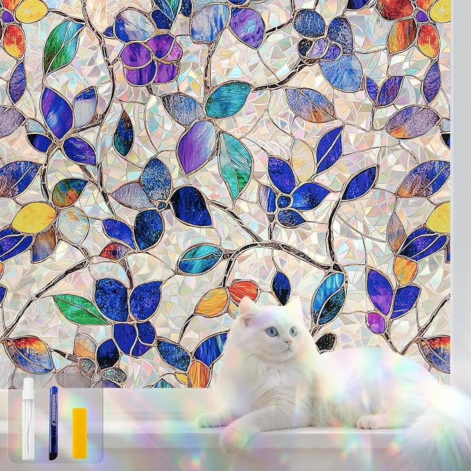 Stained Glass Window Privacy Film Decorative Rainbow Static Clings – Ideal by QHYsunshine