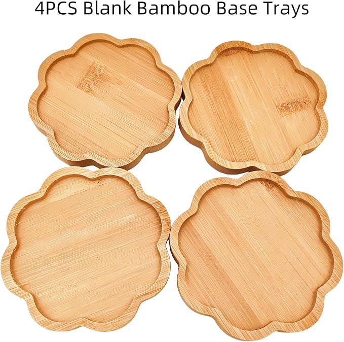 4PCS Mosaic Bamboo Coasters for Crafts, Blank Base Trays, Drinking Cup Coaster - Image 3