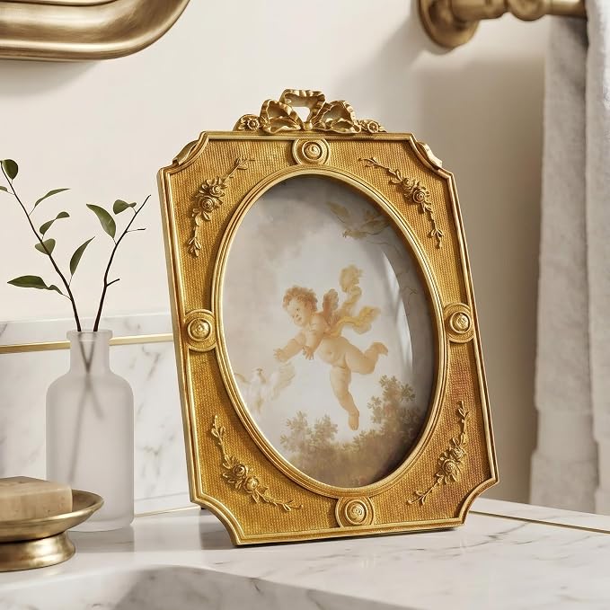 Cuspin 5x7 Picture Frame Vintage Bow Frame, Bronze Textured Resin Photo Frame - Image 6