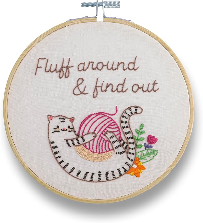 FUNATIC Fluff Around and Find Out Embroidery Kit | Funny Cat Theme Needle Work by FUNATIC