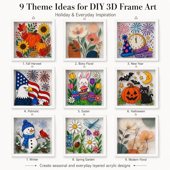 Paint Your Own 3D Shadow Box Frame, 8x8 Blank 3-Layer DIY Art Frame - Image 4